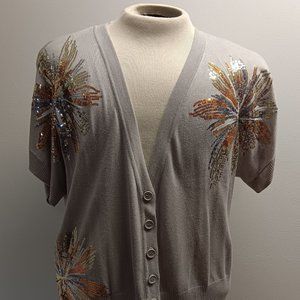 Top with Sequins: INC Light Gray Sweater Top with Sequins Accents